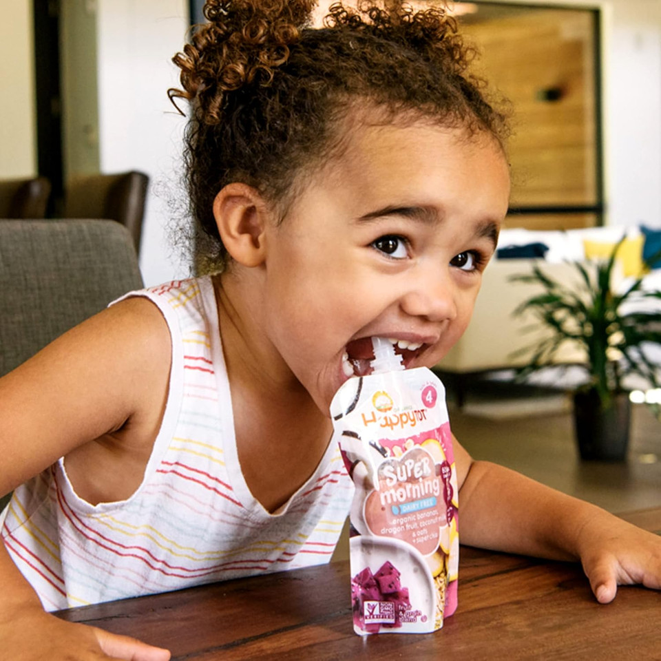 Happy Tot Organics Super Morning Stage 4 Dairy Free, Bananas, Dragon Fruit, Coconut Milk & Oats + Super Chia, 4 Ounce Pouch (Pack Of 16)