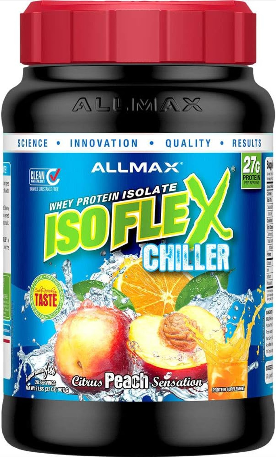Allmax Isoflex Chiller, Citrus Peach Sensation - 2 Lb - 27 Grams Of Protein Per Scoop - Zero Fat & Sugar - 99% Lactose Free - Approx. 28 Servings2 Pound (Pack Of 1)
