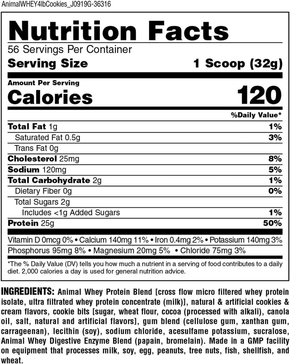 Animal Whey Isolate Protein Powder, Loaded For Post Workout And Recovery, Cookies & Cream, 4 Pound, 64 Oz
