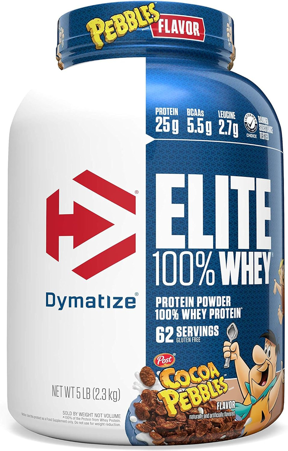 Dymatize Elite 100% Whey Protein Powder, 25G Protein, 5.5G Bcaas & 2.7G L-Leucine, Quick Absorbing & Fast Digesting For Optimal Muscle Recovery, Cocoa Pebbles, 5 Pound