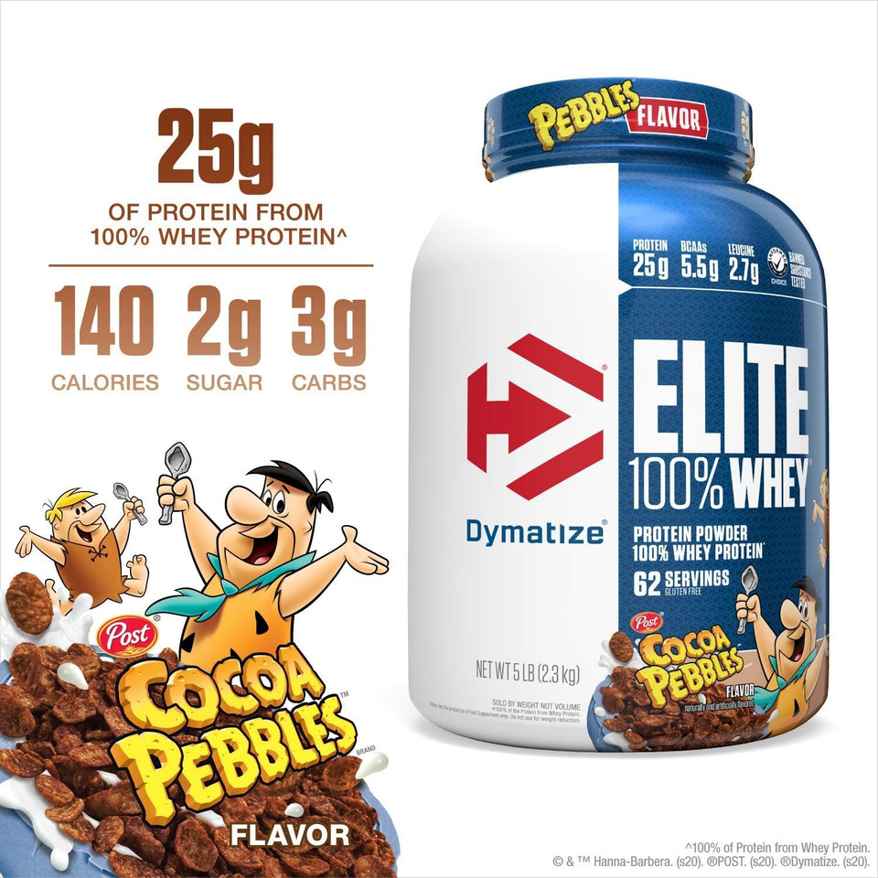 Dymatize Elite 100% Whey Protein Powder, 25G Protein, 5.5G Bcaas & 2.7G L-Leucine, Quick Absorbing & Fast Digesting For Optimal Muscle Recovery, Cocoa Pebbles, 5 Pound
