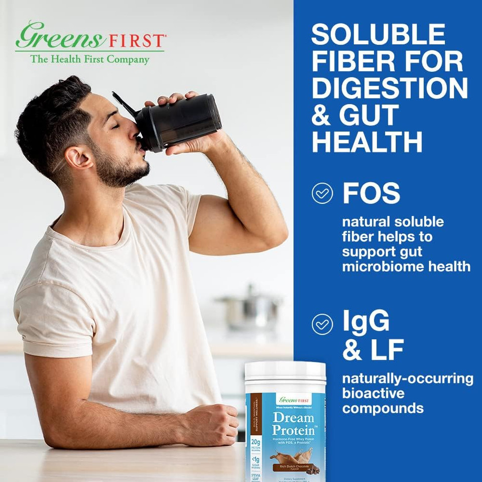 Greens First Dream Whey Protein Powder, Rich Dutch Chocolate, 30 Servings  20 G Protein  Low Carb Powder  Hormone-Free, Non-Gmo, No Artificial Sweeteners/Msg/Aspartame, 28.04 Oz