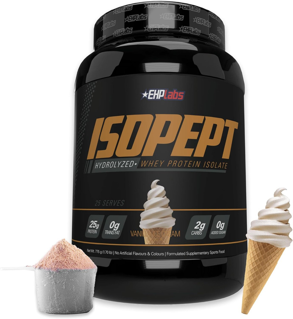 Isopept Hydrolyzed Whey Protein Powder By Ehplabs - 100% Whey Protein Isolate & Hydrolysate, 27G Of Protein, Non-Gmo, Gluten Free, Fast Absorbing, Easy Digesting, 27 Serves (Vanilla Ice-Cream)