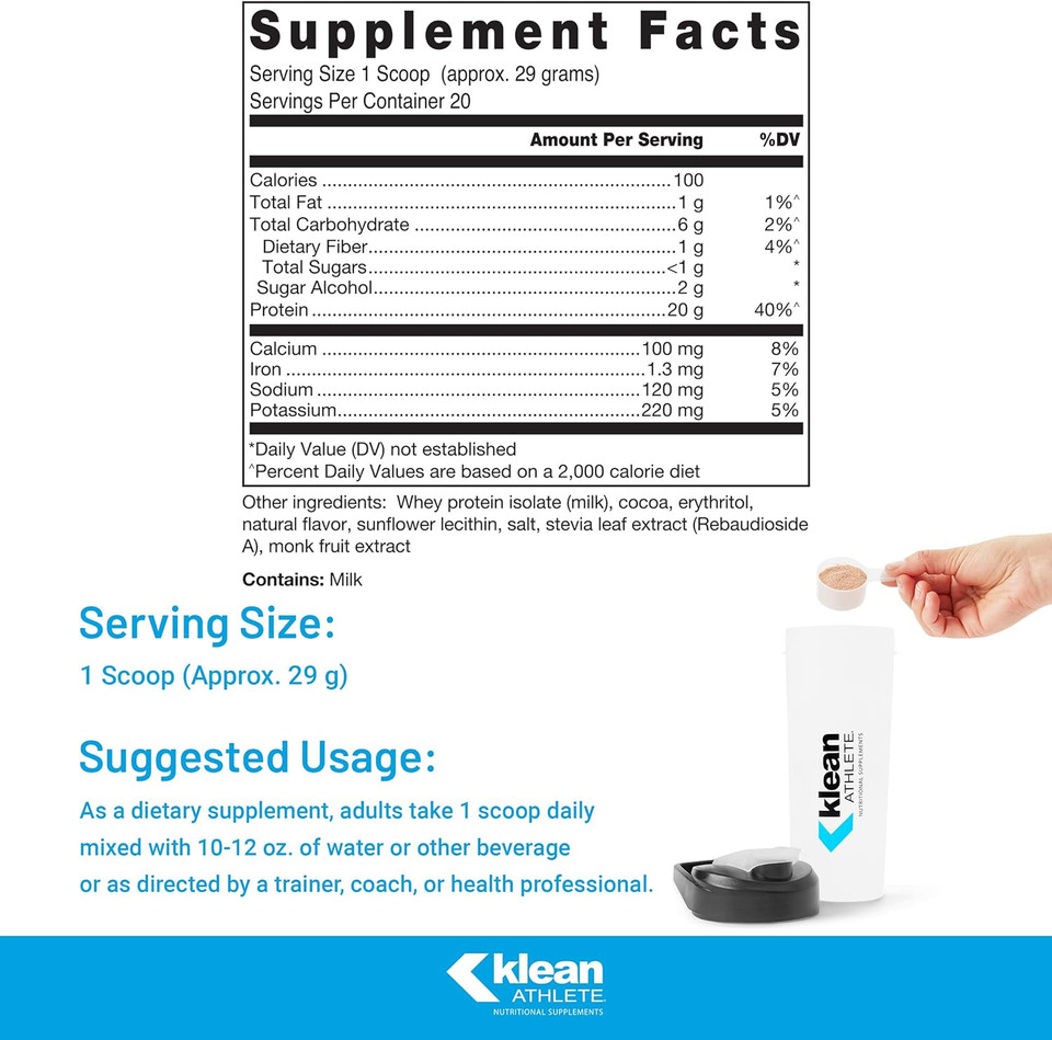 Klean Athlete Klean Isolate | Whey Protein Isolate To Enhance Daily Protein And Amino Acid Intake For Muscle Integrity* | Nsf Certified For Sport | 20 Servings | Natural Chocolate Flavor1.28 Pound (Pack Of 12)