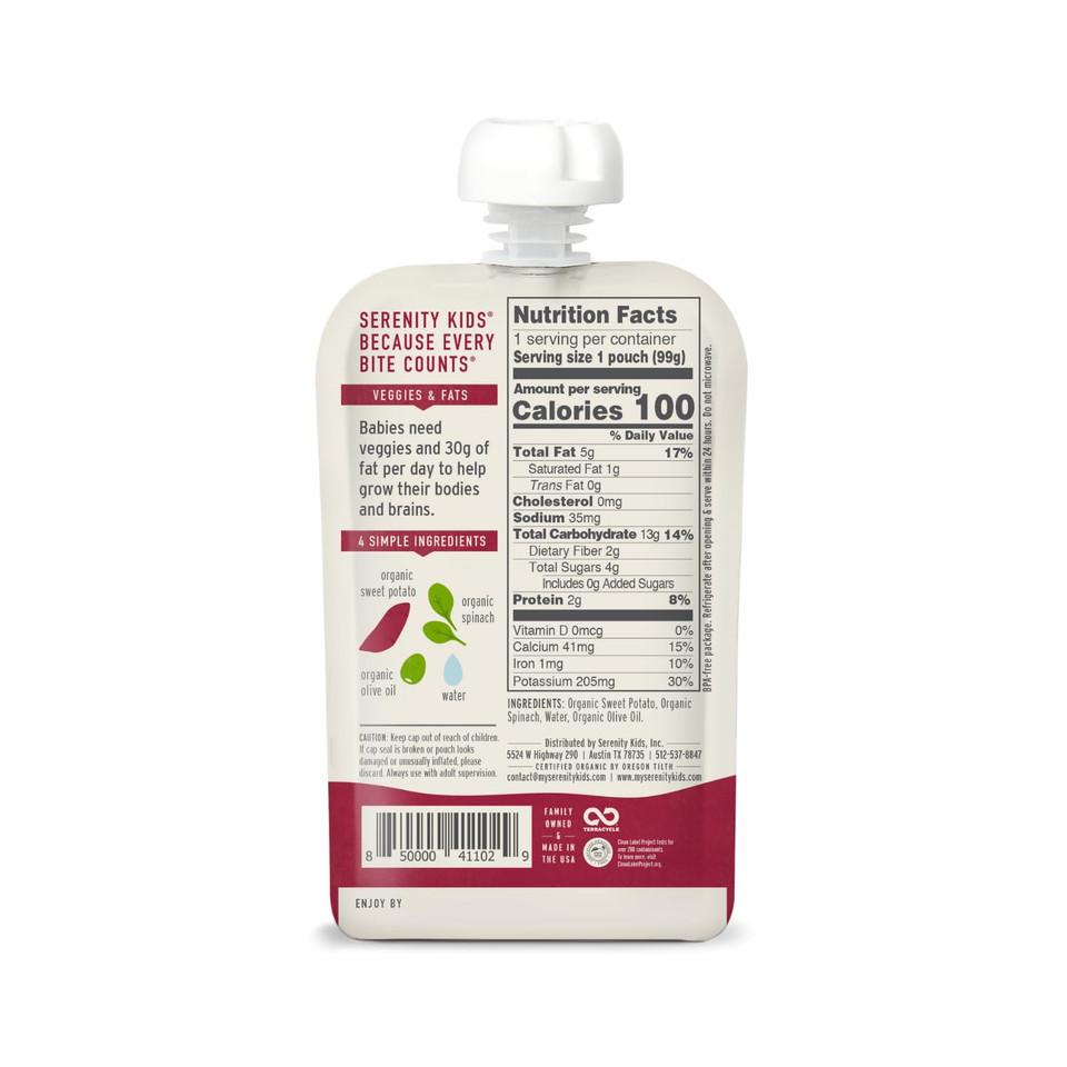 Serenity Kids 6+ Months Usda Organic Veggie Puree Baby Food Pouches | No Sugary Fruits Or Added Sugar | Allergen Free | 3.5 Ounce Bpa-Free Pouch | Sweet Potato & Spinach | 6 Count3.5 Ounce (Pack Of 6) Serenity Kids 6+ Months Usda Organic Veggie Puree Baby Food Pouches | No Sugary Fruits Or Added Sugar | Allergen Free | 3.5 Ounce Bpa-Free Pouch | Sweet Potato & Spinach | 6 Count3.5 Ounce (Pack Of 6)