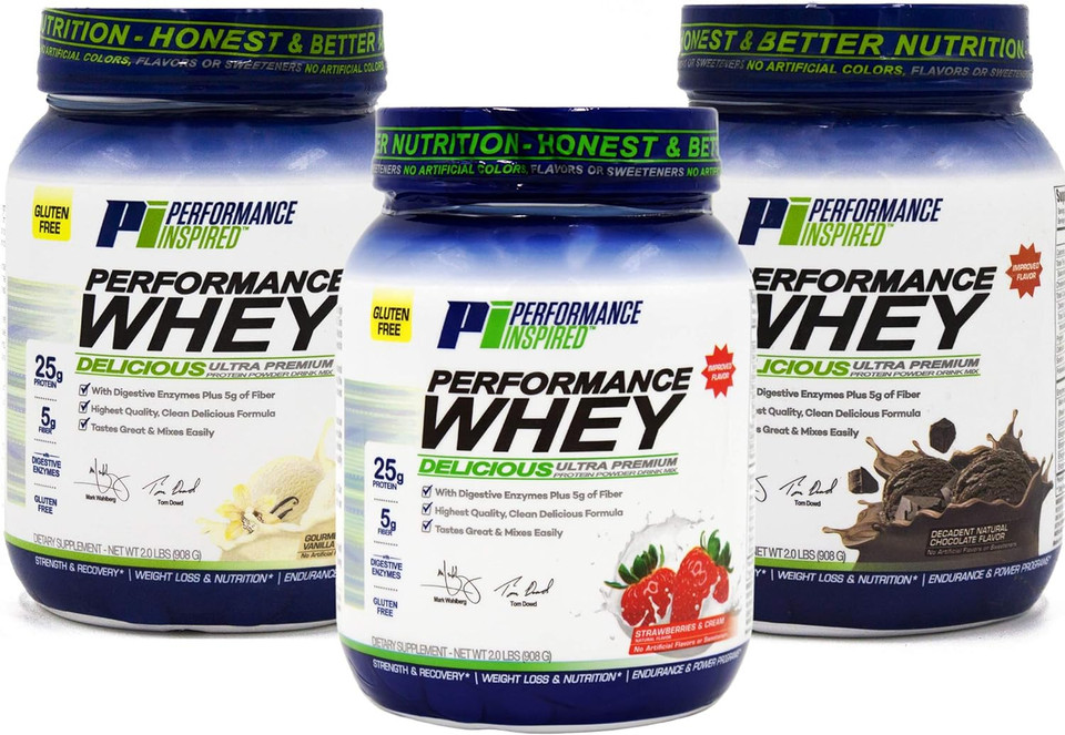Performance Inspired Nutrition Whey Protein Powder - All Natural - 25G - Contains Bcaas - Digestive Enzymes - Fiber Packed - Strawberries & Cream - 2Lb