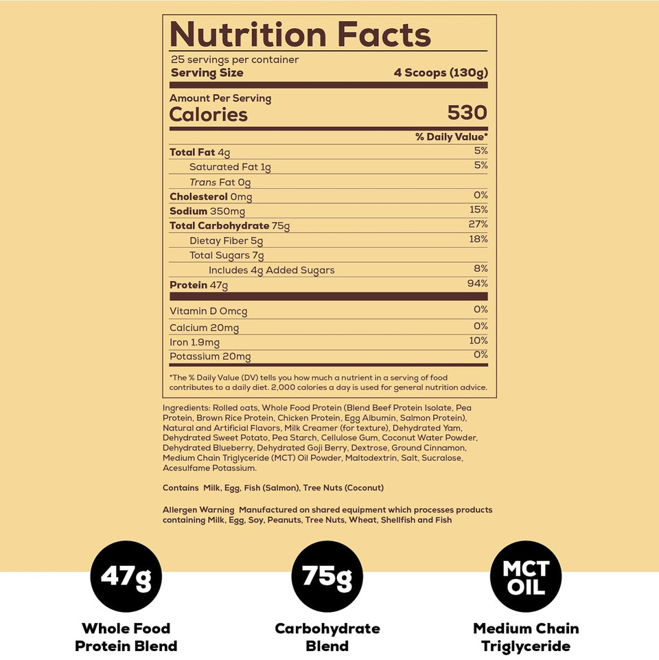 Redcon1 Mre Protein Powder, Oatmeal Chocolate Chip - Meal Replacement Protein Blend Made With Mct Oil & Whole Foods - Protein With Natural Ingredients To Aid In Muscle Recovery (25 Servings)