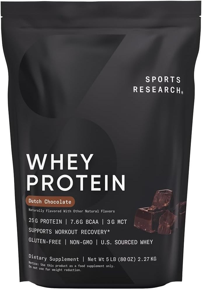 Sports Research Whey Protein - Sports Nutrition Whey Isolate Protein Powder For Lean Muscle Building & Workout Recovery - 5 Lb Bag Bulk Protein Powder 25G Per Serving - Dutch Chocolate, 56 Servings