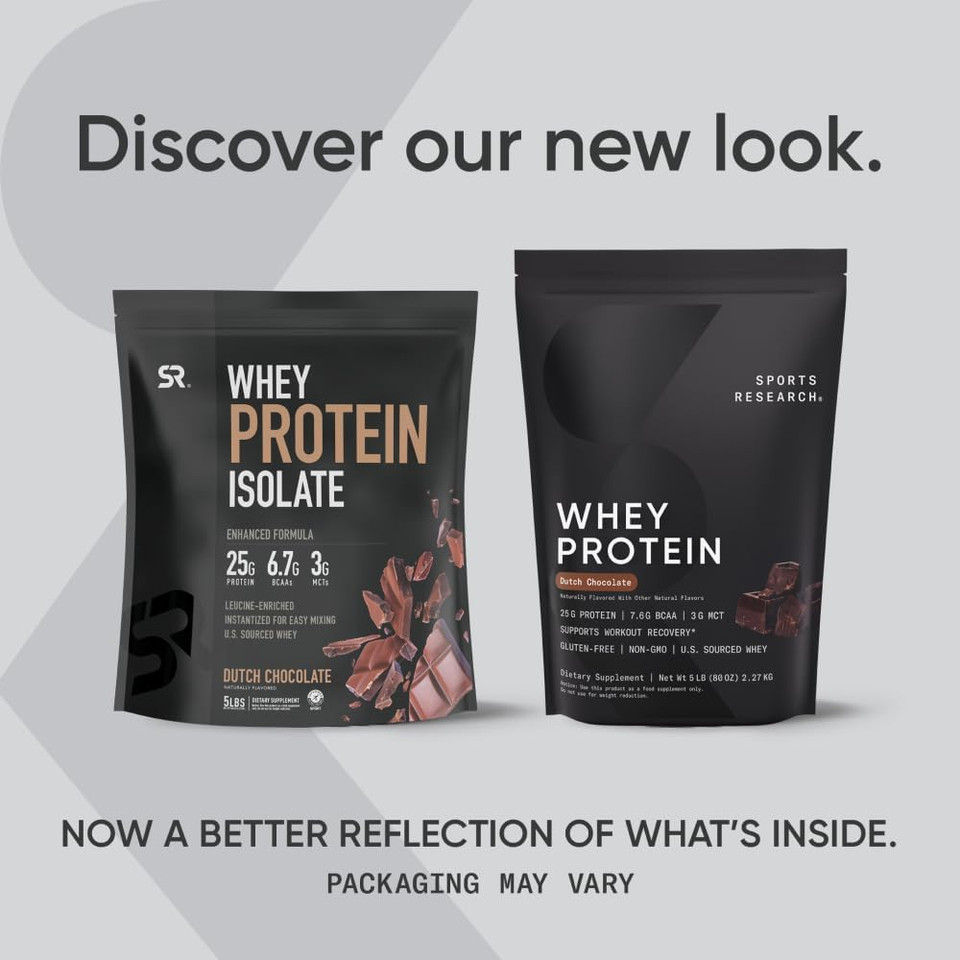 Sports Research Whey Protein - Sports Nutrition Whey Isolate Protein Powder For Lean Muscle Building & Workout Recovery - 5 Lb Bag Bulk Protein Powder 25G Per Serving - Dutch Chocolate, 56 Servings