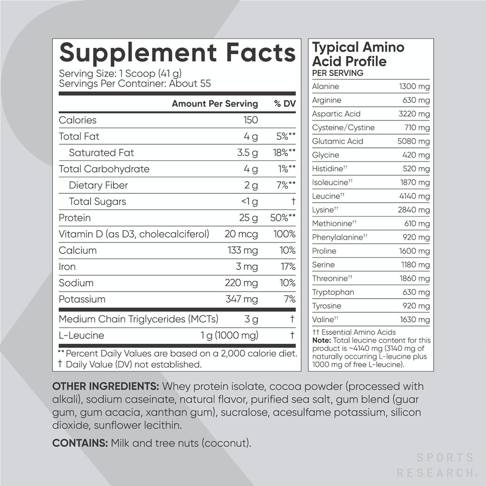 Sports Research Whey Protein - Sports Nutrition Whey Isolate Protein Powder For Lean Muscle Building & Workout Recovery - 5 Lb Bag Bulk Protein Powder 25G Per Serving - Dutch Chocolate, 56 Servings