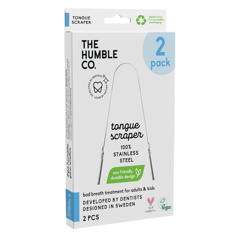 The Humble Co. Tongue Scraper  100% Stainless Steel Tongue Cleaner, For Superior Oral Care, Dental Hygiene And Tongue Cleaning, Helps Eliminate Bad Breath, Bpa Free (2Pk)