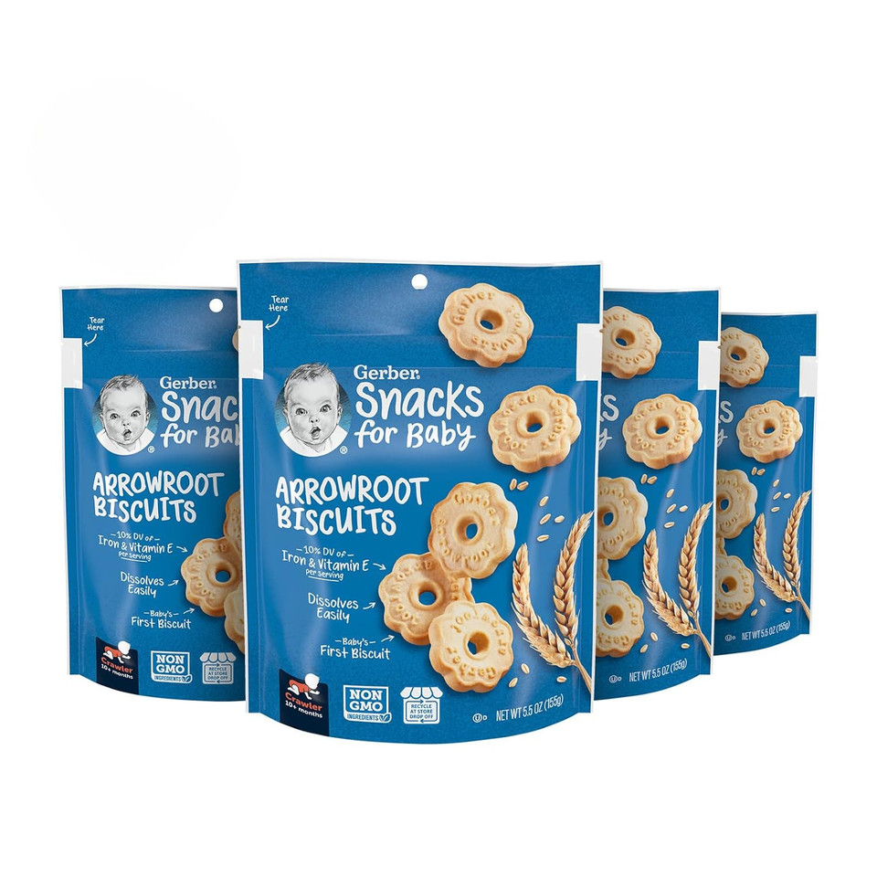 Gerber Snacks For Baby Arrowroot Biscuits, 5.5 Ounce Pouch (Pack Of 4)5.5 Ounce (Pack Of 4)