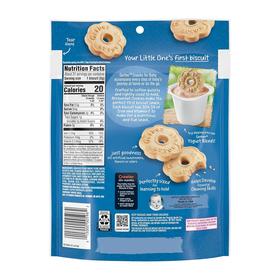 Gerber Snacks For Baby Arrowroot Biscuits, 5.5 Ounce Pouch (Pack Of 4)5.5 Ounce (Pack Of 4)