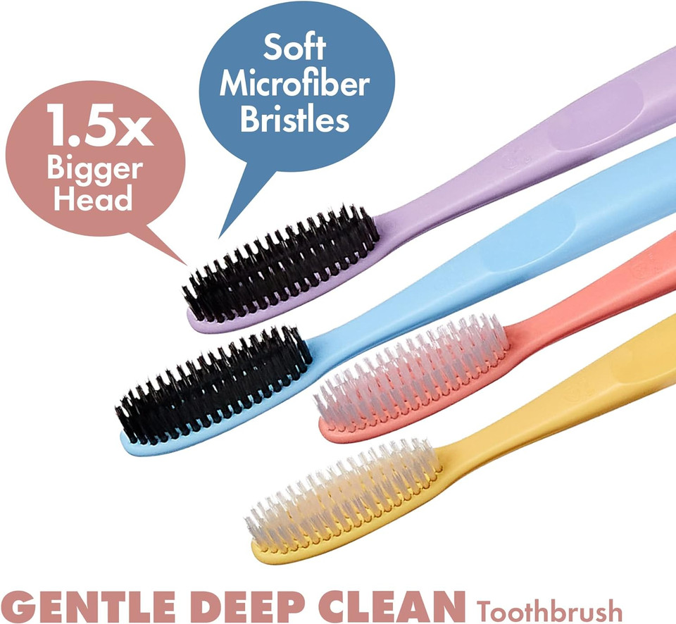 Red By Kiss Gentle Deep Clean Tooth Brush 2X Soft Micro Fiber Brush, Made In Korea 4 Packvalue Set