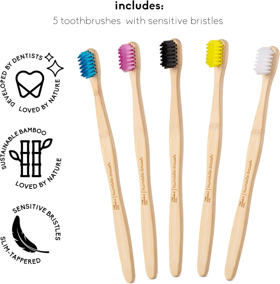 The Humble Co. Bamboo Toothbrushes (5Pk)  Toothbrushes For Superior Oral Care, Dental Hygiene, And Gum Care, Bpa Free (Ultra Soft Bristles)