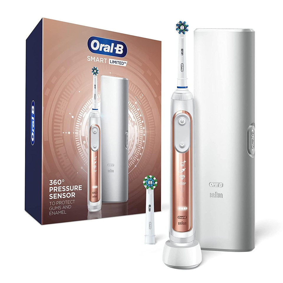 Oral-B Smart Limited Rechargeable Electric Powered Toothbrush, Rose Gold With 2 Brush Heads And Travel Case - Visible Pressure Sensor To Protect Gums  6 Brushing Modes - 2 Minute Timerrose Gold