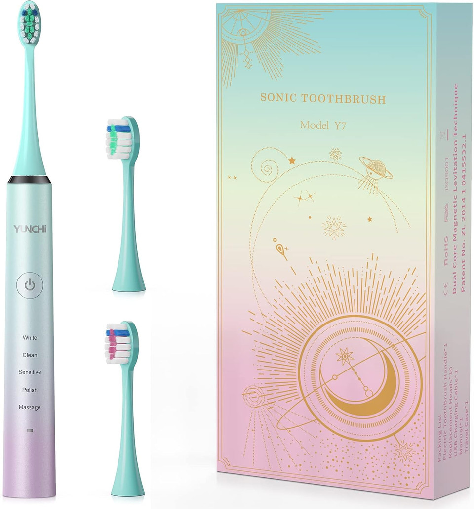 Yunchi Electric Toothbrush For Adults, Y7 Rechargeable Electric Sonic Toothbrushes, 5 Modes 4 Hours Charging For Minimum 30 Days, 40,000 Vpm Motor And 2 Mins Smart Timer (3 Brush Heads, Green)E- Green-3 Brush Heads Yunchi Electric Toothbrush For Adults, Y7 Rechargeable Electric Sonic Toothbrushes, 5 Modes 4 Hours Charging For Minimum 30 Days, 40,000 Vpm Motor And 2 Mins Smart Timer (3 Brush Heads, Green)E- Green-3 Brush Heads