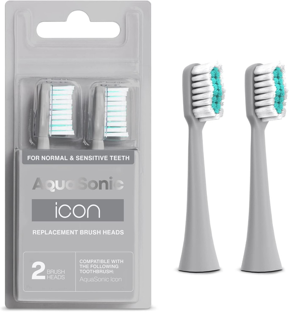 Aquasonic Icon Replacement Brush Heads | Compatible With Aquasonic Icon Toothbrush | 2 Brush Heads | For Normal & Sensitive Teeth (Stone)Stone
