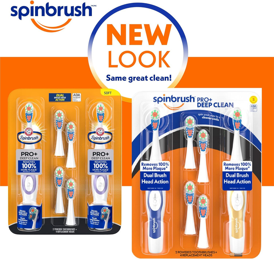 Arm & Hammer Pro+ Deep Clean Value Pack, Battery Toothbrush For Adults, 2 Brushes & 4 Replacement Heads