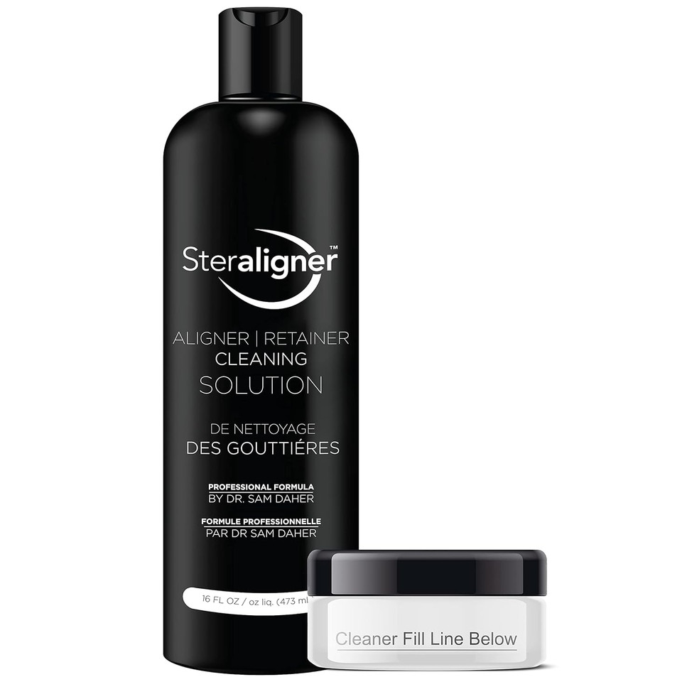 Steralignerã¢Â® Aligner Tray Cleaning Solution | 16Oz Bottle With Marked Cleaning Tray | Improves Dental Hygiene, Reduces Tartar, Removes Plaque | Healthier Teeth And Gums