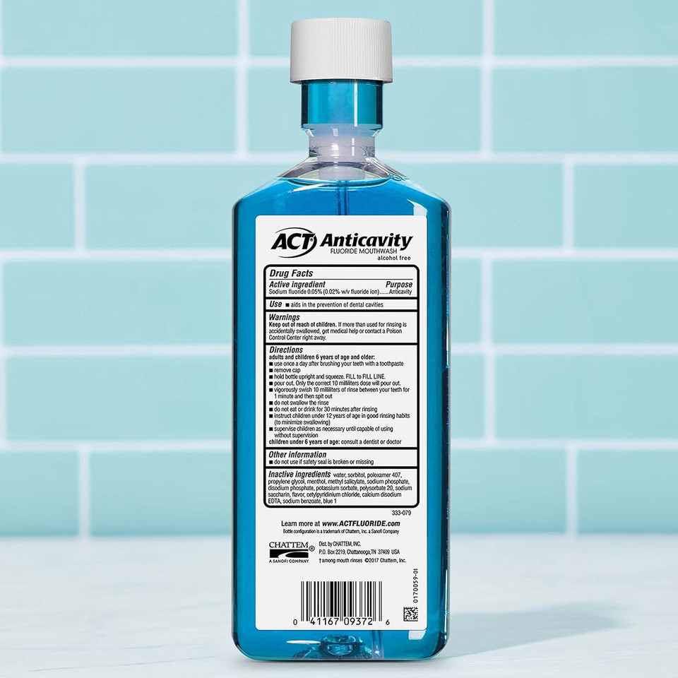 Act Anticavity Zero Alcohol Fluoride Mouthwash 18 Fl. Oz., With Accurate Dosing Cup, Arctic Blast
