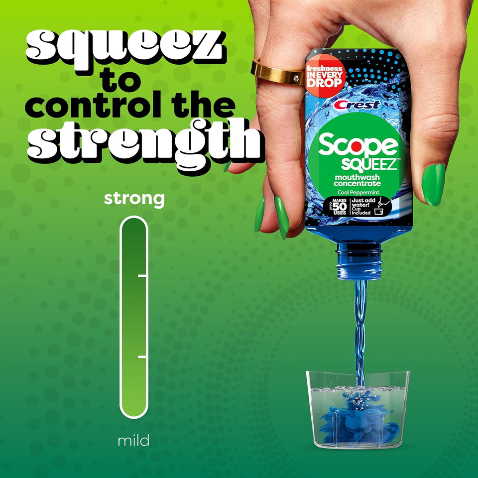 Crest Scope Squeez Mouthwash Concentrate, Cool Peppermint Flavor, 50Ml Bottle, Equal Uses Up To 1L Bottle *Vs 1L Scope Outlast Mouthwash, Squeez To Control The Strength
