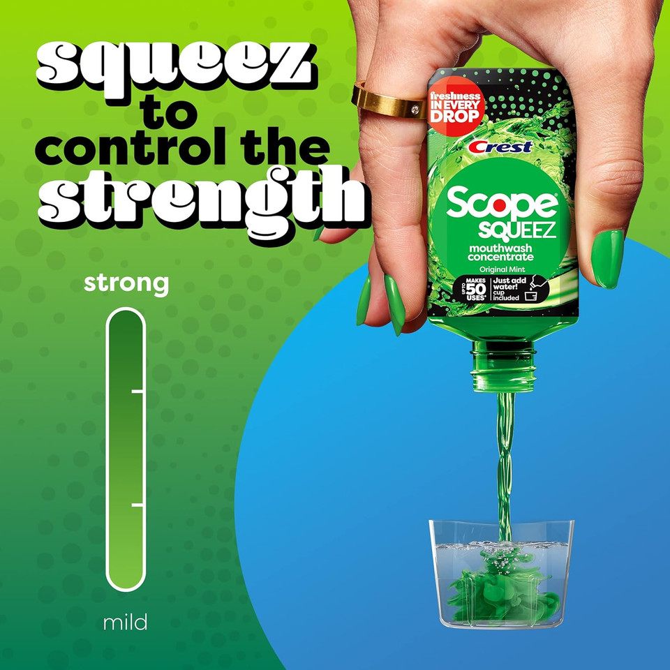 Crest Scope Squeez Mouthwash Concentrate, Original Mint Flavor, 50Ml Bottle, Equal Uses Up To 1L Bottle *Vs 1L Scope Outlast Mouthwash, Squeez To Control The Strength