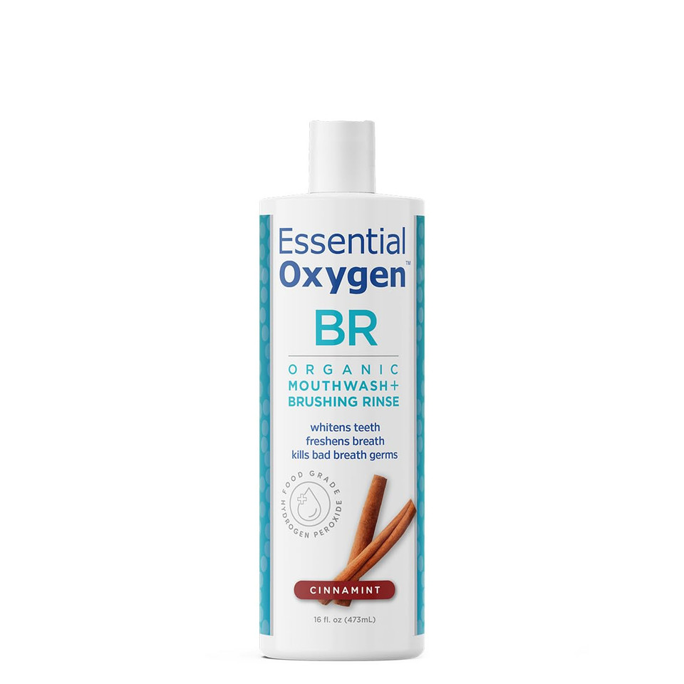 Essential Oxygen Br Certified Organic Brushing Rinse, All Natural Mouthwash For Whiter Teeth, White, Cinnamint, 16 Ounce (Pack Of 1)