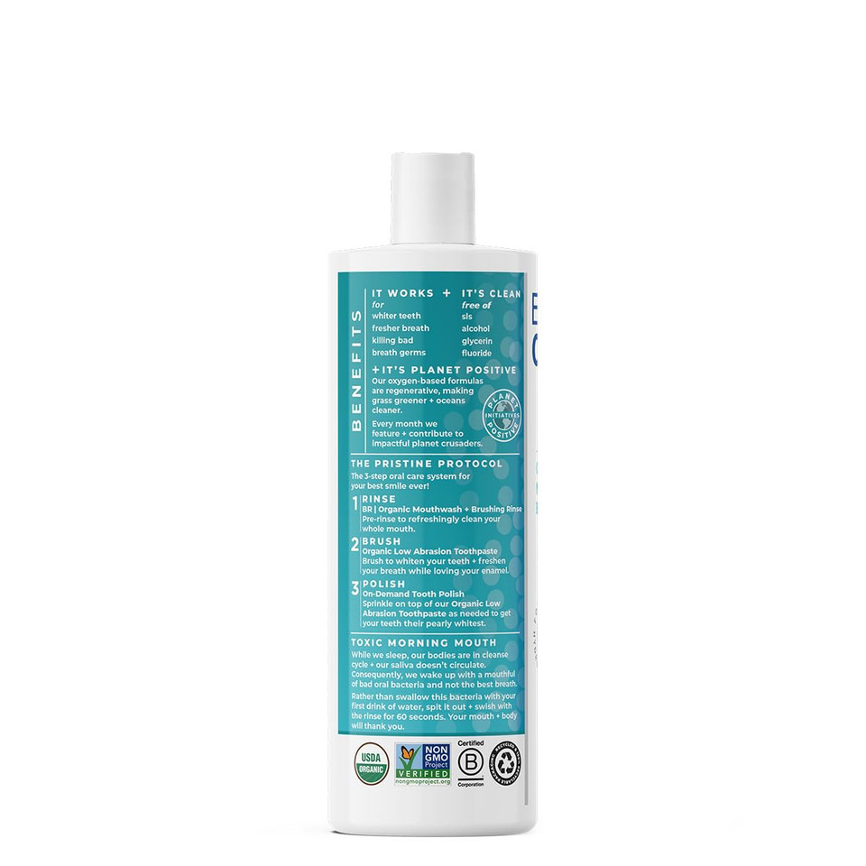 Essential Oxygen Br Certified Organic Brushing Rinse, All Natural Mouthwash For Whiter Teeth, White, Cinnamint, 16 Ounce (Pack Of 1)