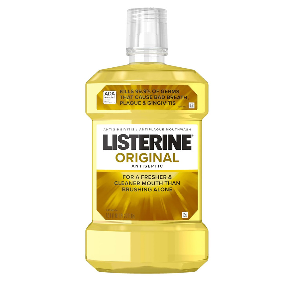 Listerine Original Antiseptic Oral Care Mouthwash To Kill 99% Of Germs That Cause Bad Breath, Plaque And Gingivitis, Ada-Accepted Mouthwash, Original Flavored Oral Rinse, 1 L