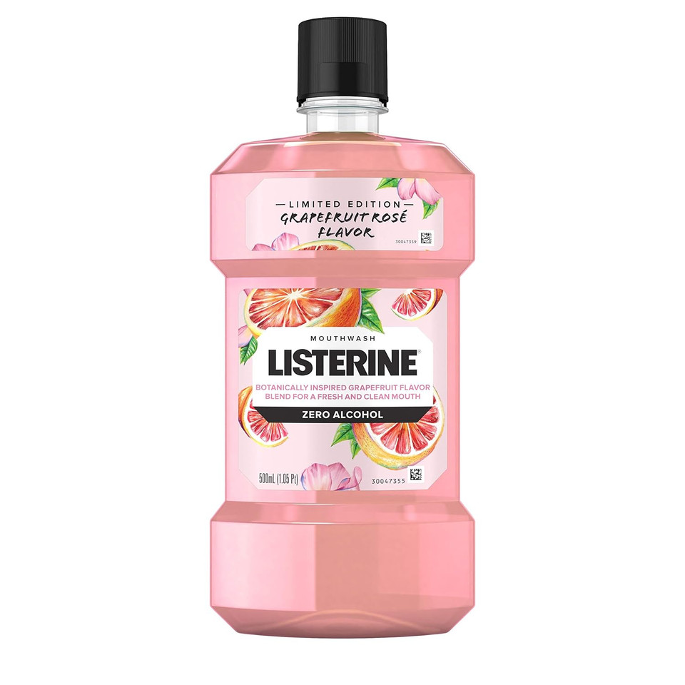 Listerine Zero Alcohol Mouthwash, Oral Rinse Kills Up To 99% Of Bad Breath Germs, Limited Edition Grapefruit Rose Flavor, 500 Ml16.9 Fl Oz (Pack Of 1)