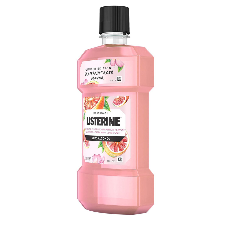 Listerine Zero Alcohol Mouthwash, Oral Rinse Kills Up To 99% Of Bad Breath Germs, Limited Edition Grapefruit Rose Flavor, 500 Ml16.9 Fl Oz (Pack Of 1)