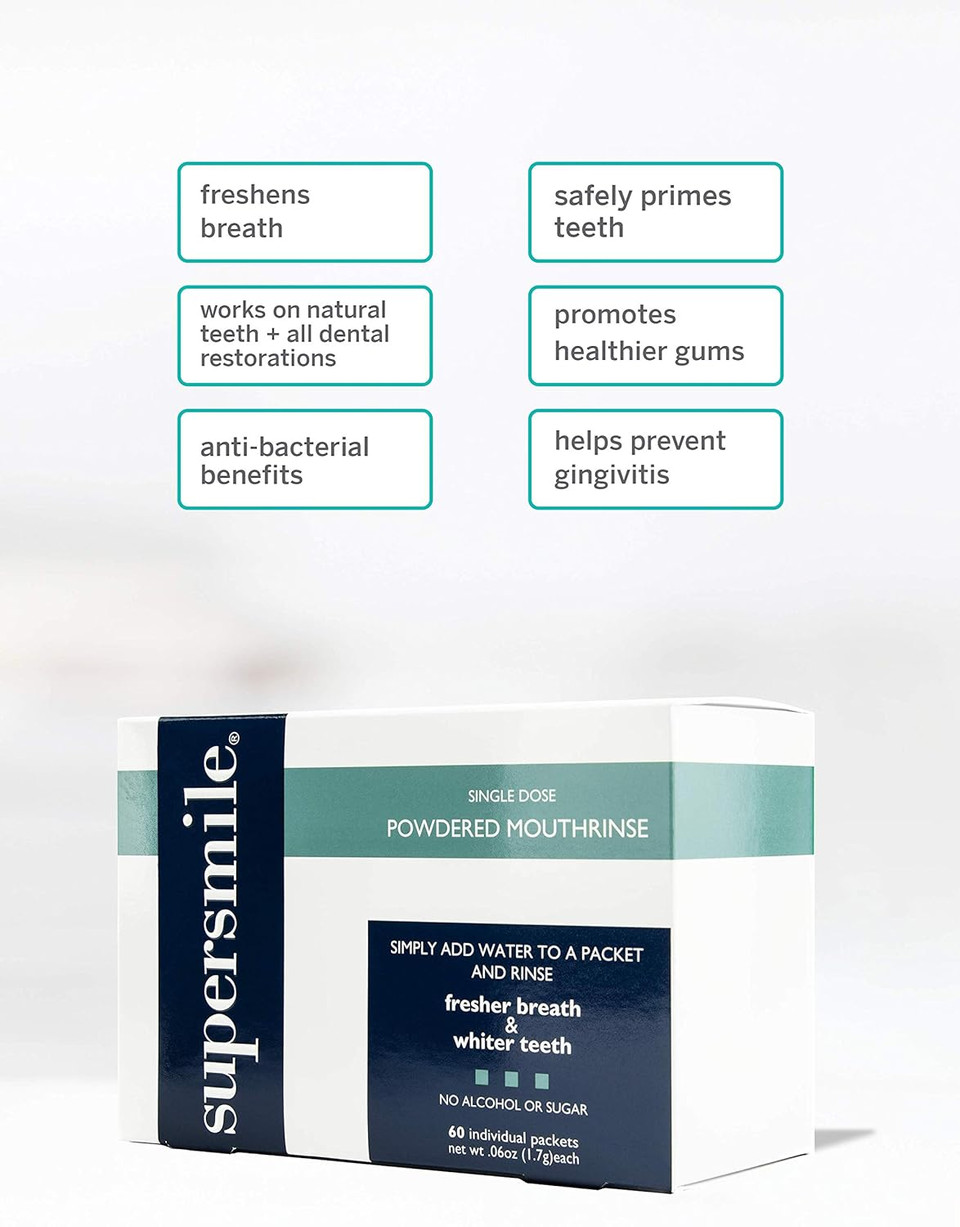 Supersmile Powdered Mouth Rinse - Clinically Proven To Freshen Breath And Whiten Teeth - Convenient Tsa Approved On-The-Go Oral Mouthwash Packets - No Sugar Or Alcohol