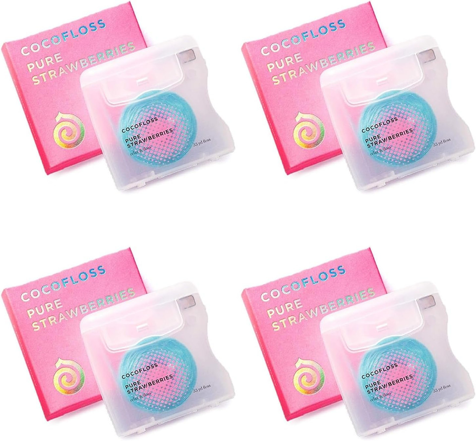 Cocofloss Woven Dental Floss, Dentist-Designed Oral Care, Strawberry Scent, Waxed, Expanding, Kid-Friendly String Floss With Coconut Oil, 1 Spool (33 Yd)
