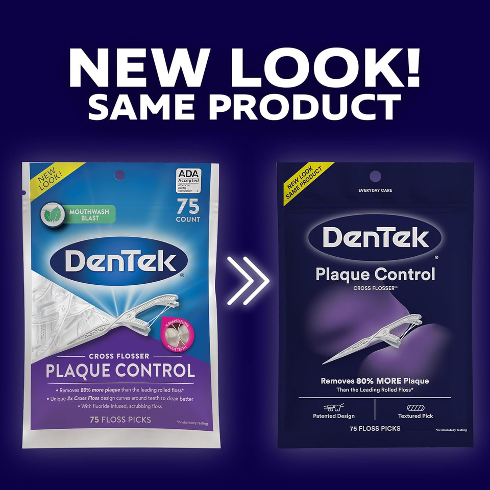 Dentek Cross Flosser Plaque Control Floss Picks, X-Shaped Floss, 75 Count