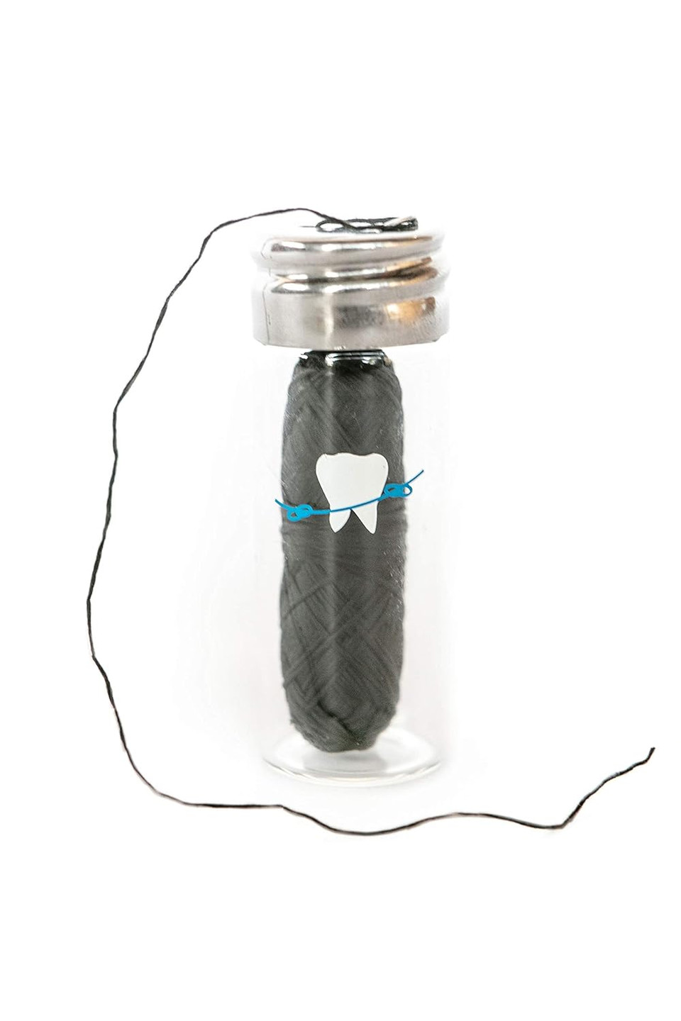 Knotty Floss Biodegradable Bamboo Charcoal No Knot Floss With Grapefruit Seed Extract - Eco-Friendly, Vegan - In Refillable Glass Jar, Plastic-Free Packaging - 3 Pack