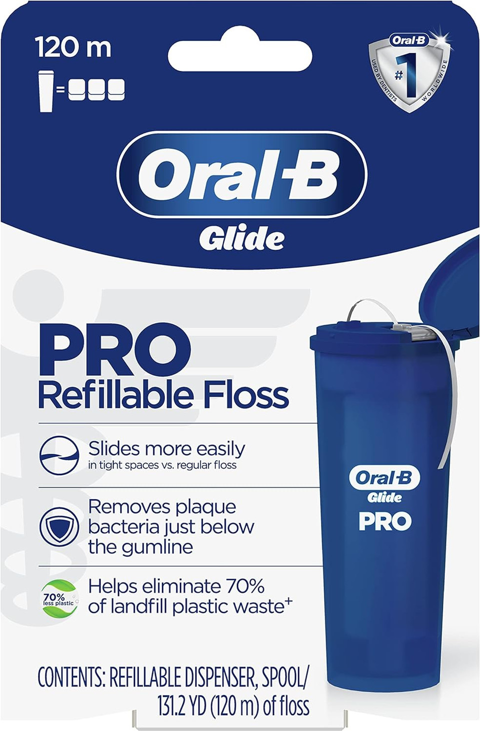 Oral-B Glide Pro Refillable Dental Floss Starter Kit, 120M