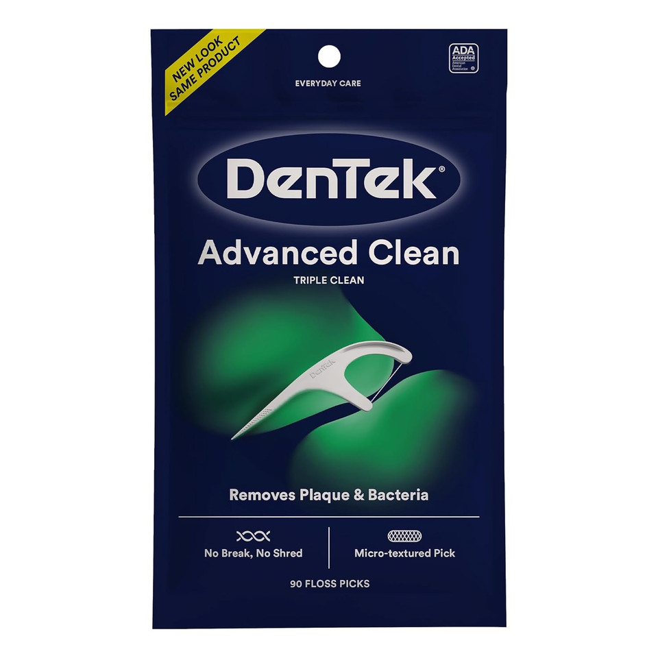 Dentek Triple Clean Advanced Clean Floss Picks, No Break & No Shred Floss, 90 Count, White
