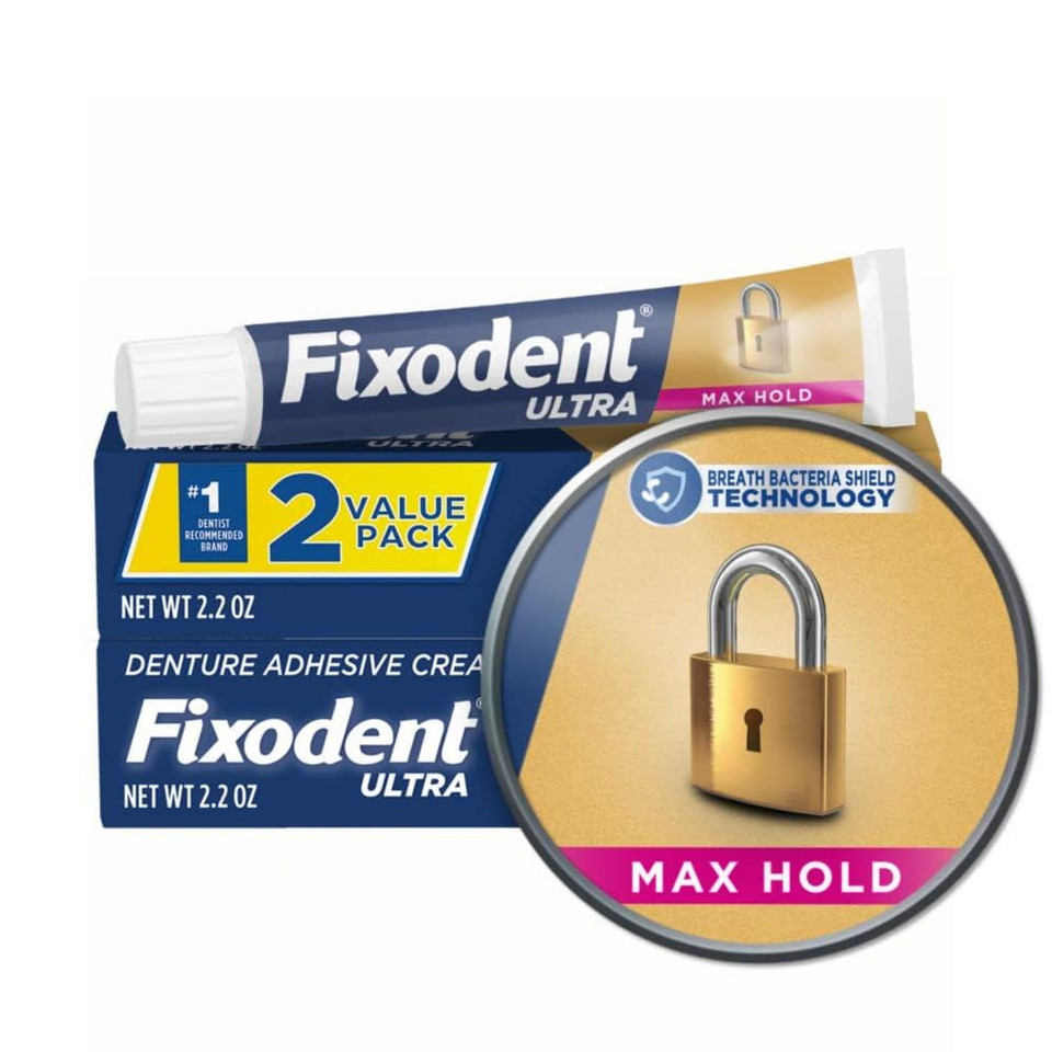 Fixodent Ultra Max Hold Denture Adhesive, 2.2 Oz (Pack Of 2)