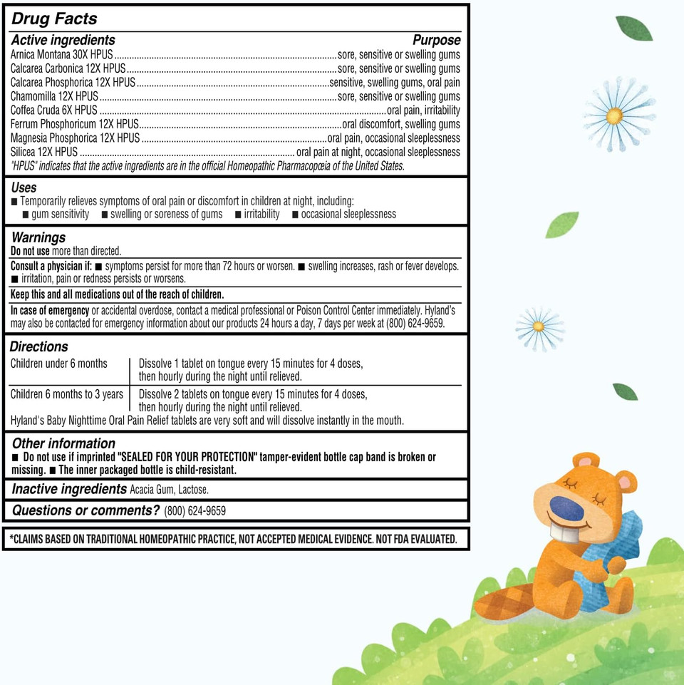 Hyland'S Naturals Baby Nighttime Soothing Tablets With Chamomilla, Natural Relief Of Oral Discomfort, Irritability, And Swelling, 125 Count