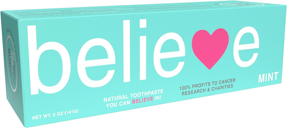 Believe Oral Care, 100% Of Profits Donated To Cancer Research, Mint Toothpaste, 3 Pack, 5 Oz Tubes | Whitens, Soothes, Freshens | All Natural, Gluten Free, Vegan, Gmo Free, Fluoride Free, Sls Free