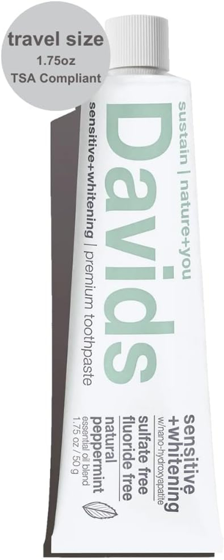 Davids Travel Size Nano Hydroxyapatite Natural Toothpaste For Sensitivity, Peppermint, Fluoride Free, Sls Free, Reminaralize Enamel, Gentle Whitening, 1.75 Oz, Tsa Approved1.75 Ounce (Pack Of 1)