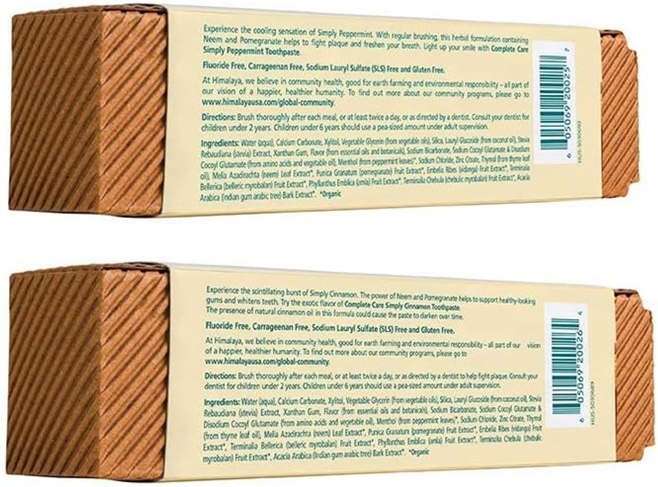 Himalaya Complete Care Toothpaste - Simply Peppermint Plus Simply Cinnamon 5.29 Oz/150 Gm -Bundle