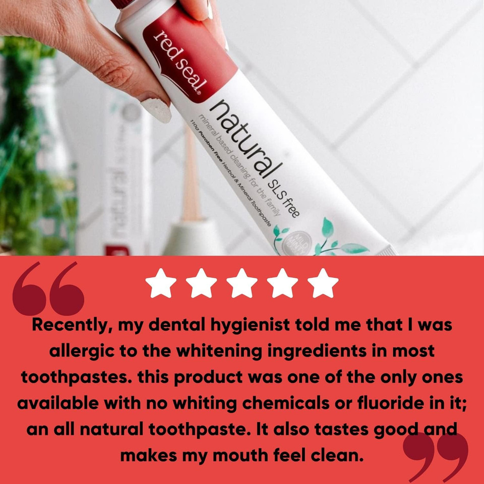 Red Seal Natural Sls Free Toothpaste  With No Fluoride, Sodium Lauryl Sulfate, Parabens, Artificial Sweeteners Or Colors  A Mineral Based Toothpaste With Zinc Oxide Suitable For Whole Family 3.88Oz