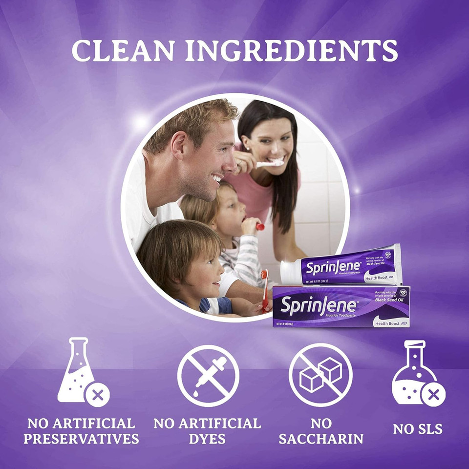 Sprinjene Toothpaste With Fluoride For Cavity Protection Sensitive Teeth Dry Mouth With Zinc & Black Seed Oil For Maximum Oral Hygiene (2 Pack) Health Boost