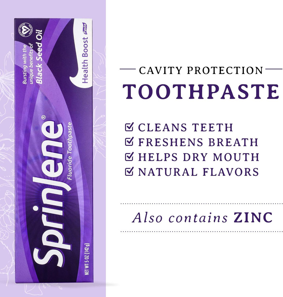 Sprinjene Toothpaste With Fluoride For Cavity Protection Sensitive Teeth Dry Mouth With Zinc & Black Seed Oil For Maximum Oral Hygiene (2 Pack) Health Boost