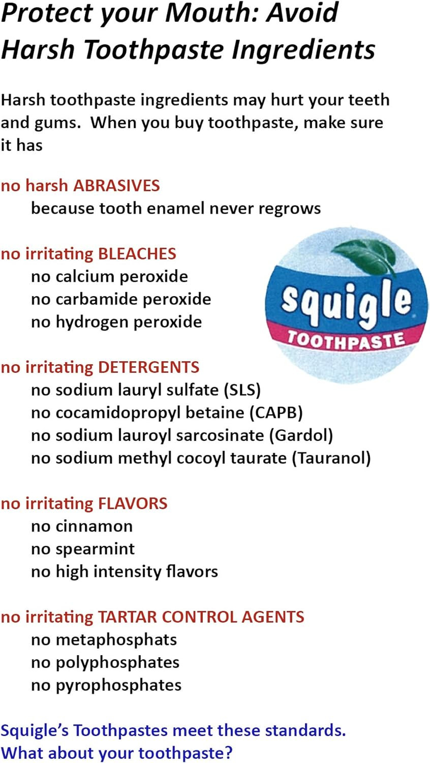 Squigle Enamel Saver Toothpaste (Canker Sore Prevention & Treatment) Prevents Cavities, Perioral Dermatitis, Bad Breath, Chapped Lips - 4 Pack
