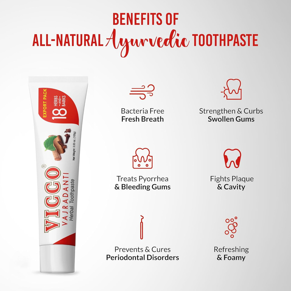 Vicco Vajradanti Herbal Ayurvedic Toothpaste - (Pack of 5 x 3.53oz)