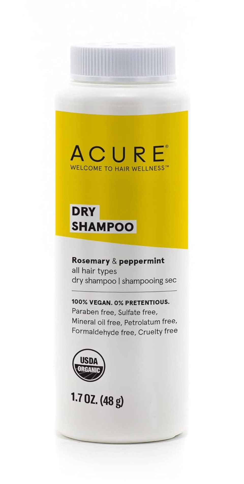 Acure Dry Shampoo - All Hair Types | 100% Vegan | Certified Organic | Rosemary & Peppermint - Absorbs Oil & Removes Impurities Without Water | 1.7 Fl Oz