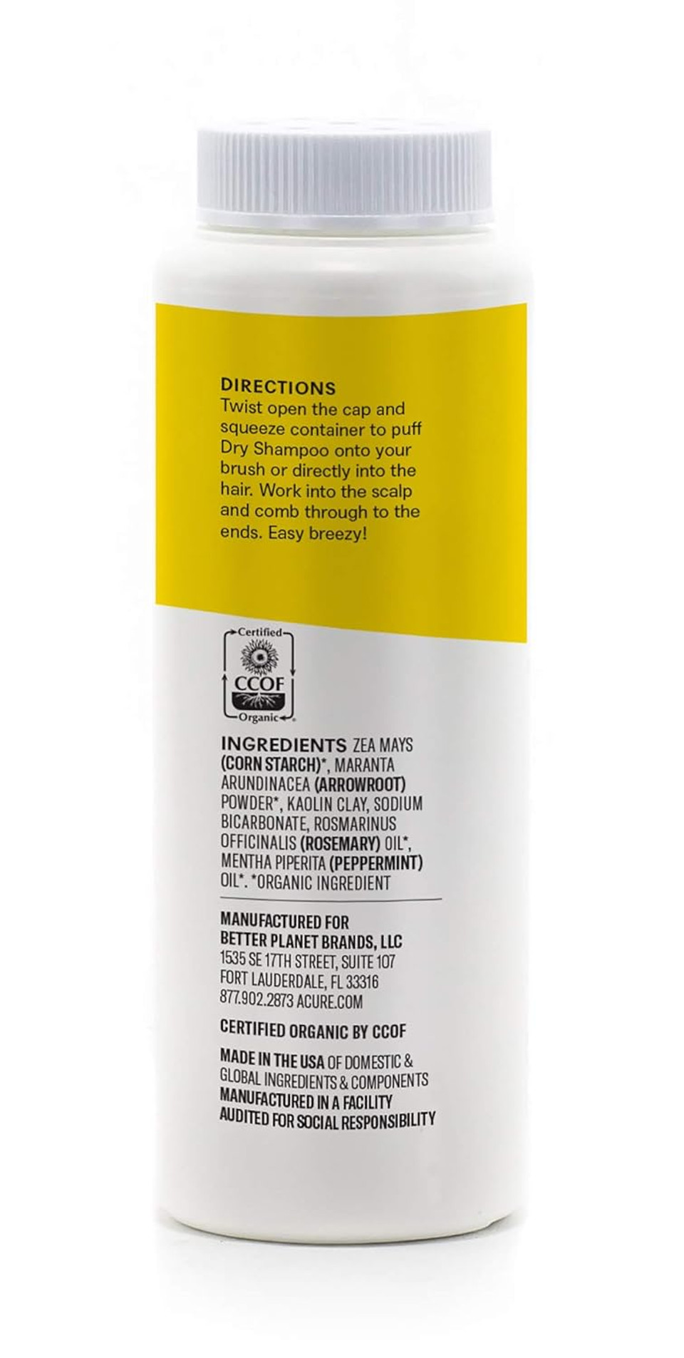 Acure Dry Shampoo - All Hair Types | 100% Vegan | Certified Organic | Rosemary & Peppermint - Absorbs Oil & Removes Impurities Without Water | 1.7 Fl Oz